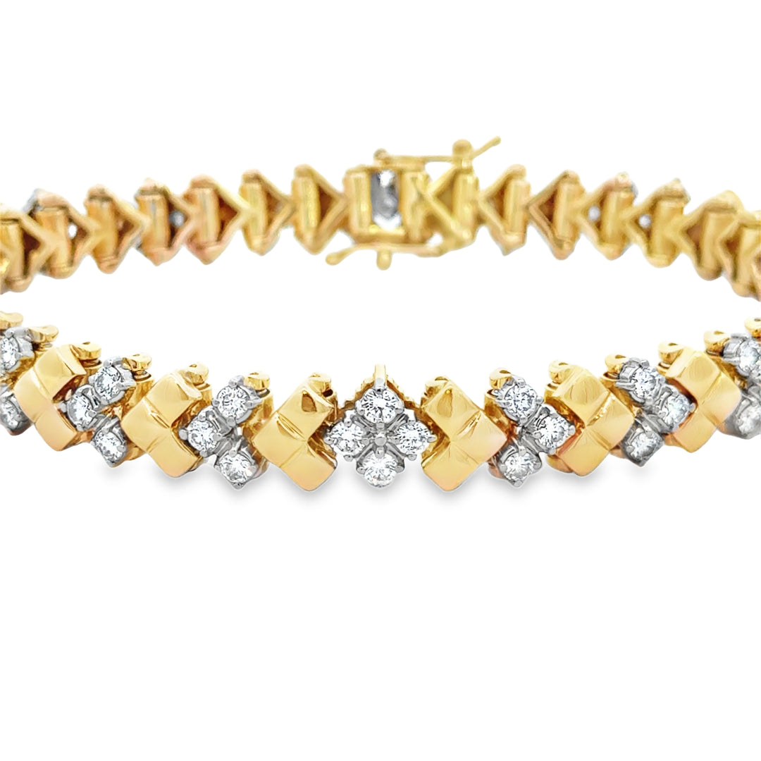 3.15 CTW Diamond 18K Two Tone Gold Geometric Bracelet – 7 3/4 Inch