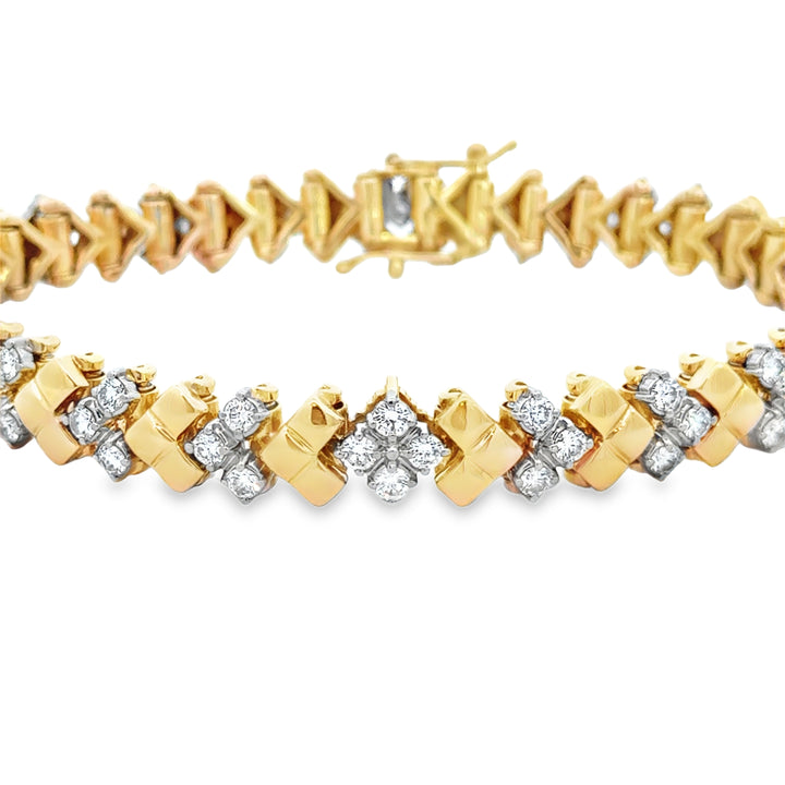 3.15 CTW Diamond 18K Two Tone Gold Geometric Bracelet – 7 3/4 Inch