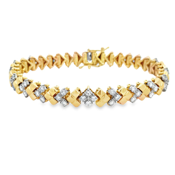 3.15 CTW Diamond 18K Two Tone Gold Geometric Bracelet – 7 3/4 Inch