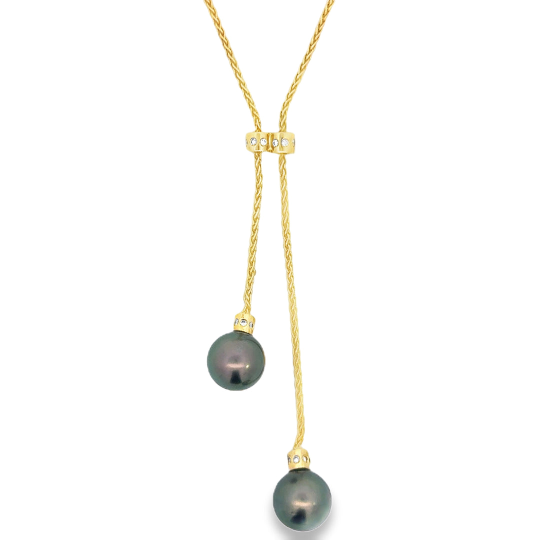 18K Yellow Gold Diamond & Tahitian Pearl Lariat Necklace