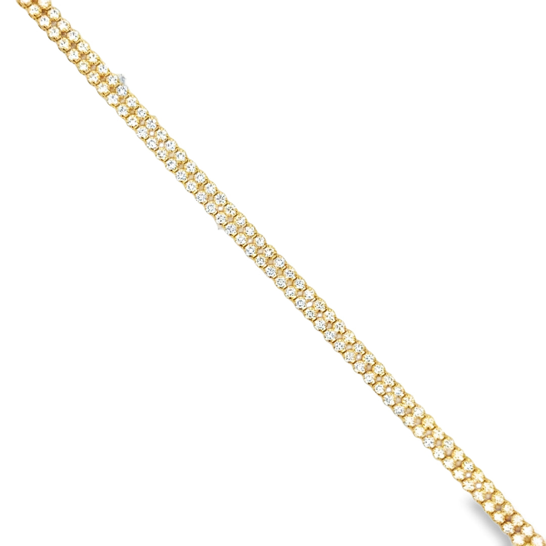 2.29 CTW Diamond Double Micro Tennis Bracelet in 18K Yellow Gold – 7 Inch, New