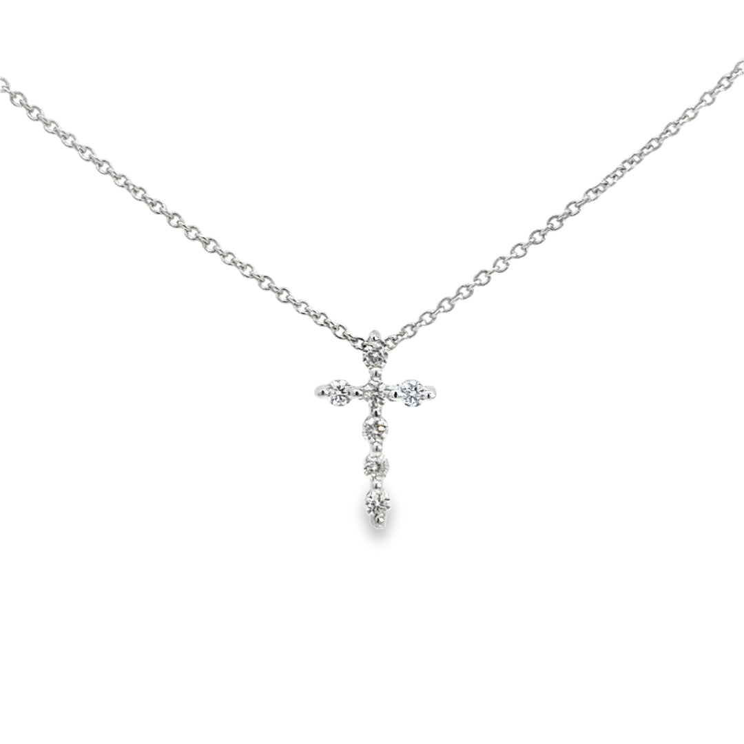 0.10 CTW Diamond Mini Cross Pendant Necklace in 14K White Gold