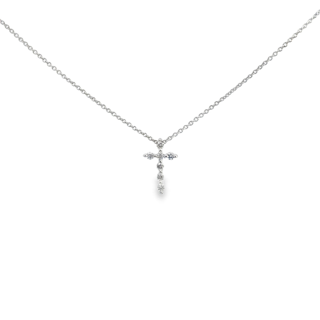 0.10 CTW Diamond Mini Cross Pendant Necklace in 14K White Gold
