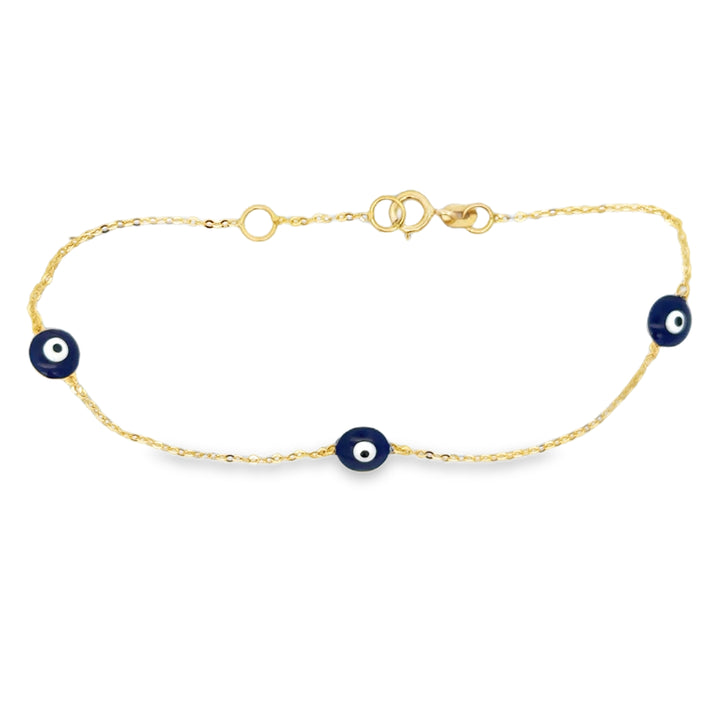 14K Yellow Gold Evil Eye Enamel Chain Bracelet – 7 1/4"