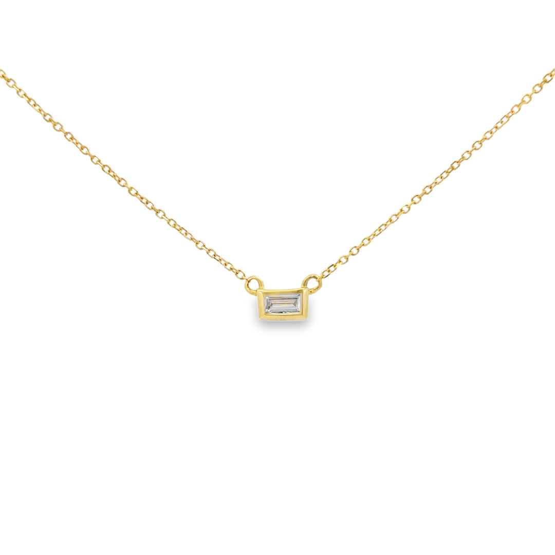 0.10 CT Baguette Diamond Pendant Necklace, 14K Yellow Gold