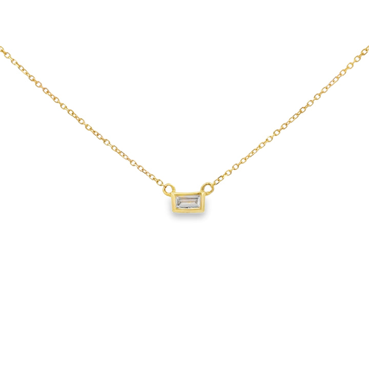 0.10 CT Baguette Diamond Pendant Necklace, 14K Yellow Gold