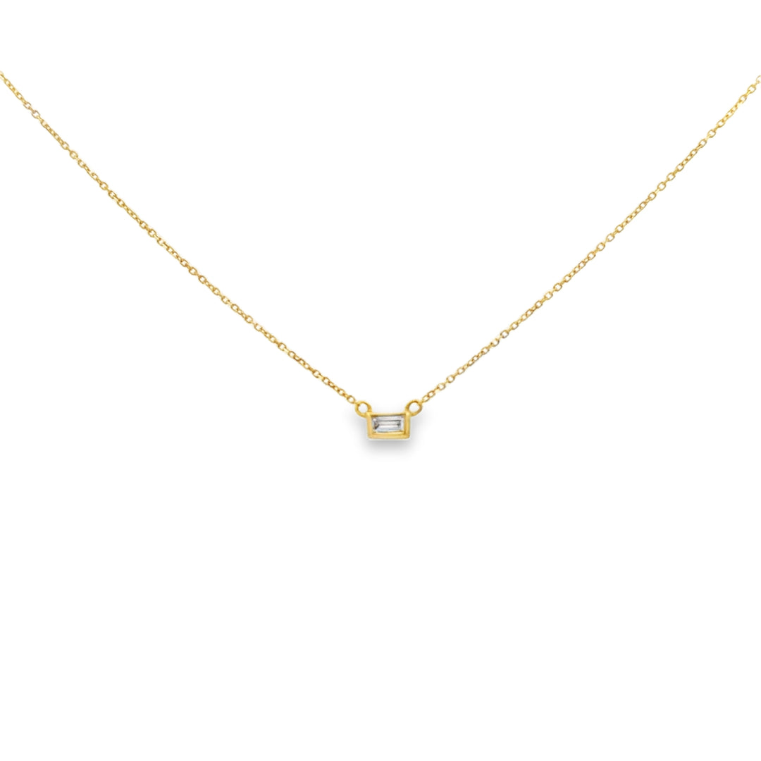 0.10 CT Baguette Diamond Pendant Necklace, 14K Yellow Gold