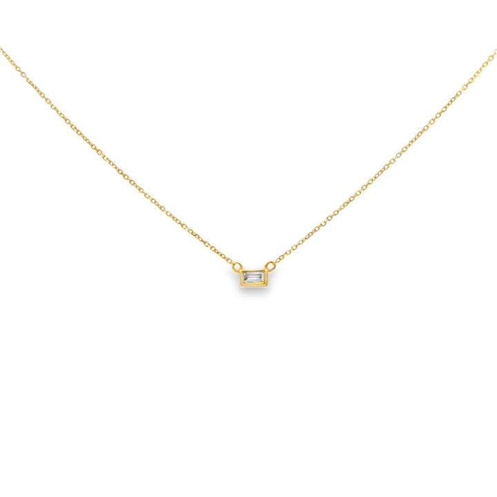 0.10 CT Baguette Diamond Pendant Necklace, 14K Yellow Gold