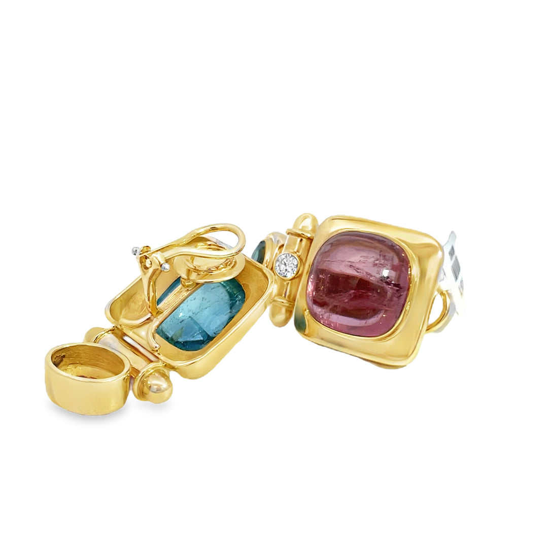 18K Yellow Gold Multi-Gemstone Diamond Drop Earrings