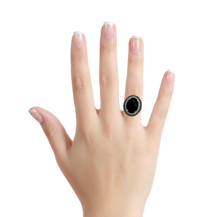 Onyx & 0.75 CTW Black and White Diamond 18K White Gold Ring