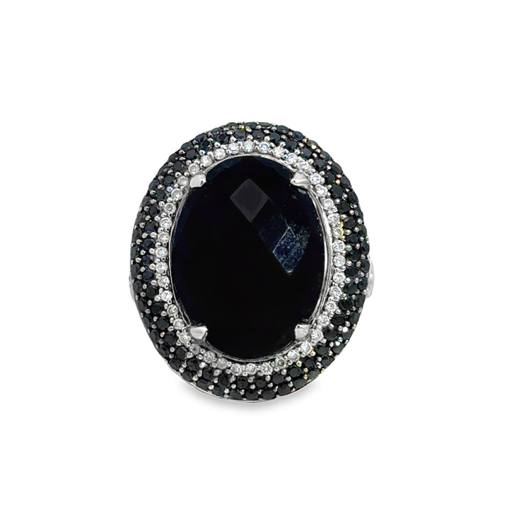 Onyx & 0.75 CTW Black and White Diamond 18K White Gold Ring