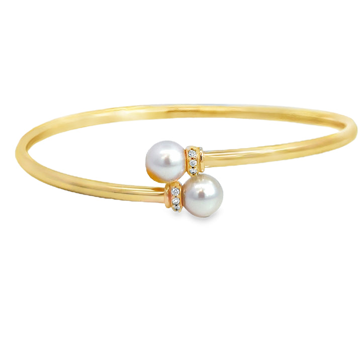 7MM Ivory Pearl & 0.06 CTW Diamond 14K Yellow Gold Flexible Bracelet