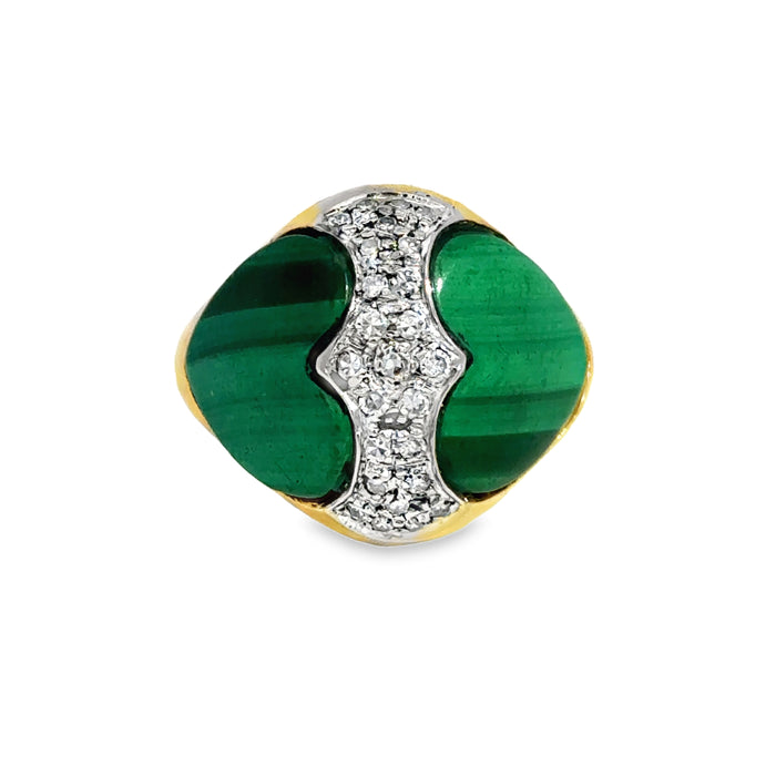 Malachite Heart & 0.35 CTW Diamond 18K Yellow Gold Ring