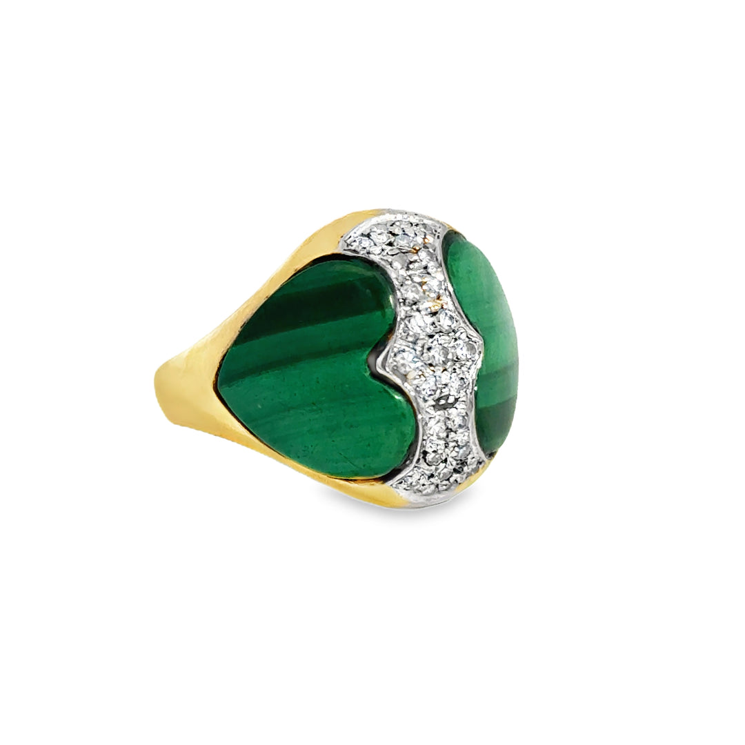 Malachite Heart & 0.35 CTW Diamond 18K Yellow Gold Ring