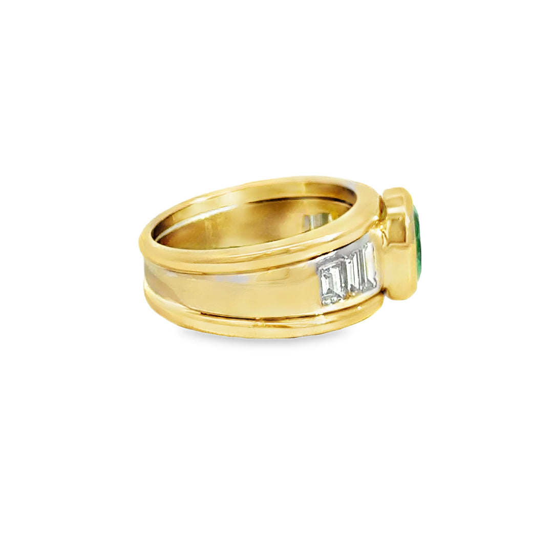 Oval Emerald & Baguette Diamond 18K Yellow Gold & Platinum Ring