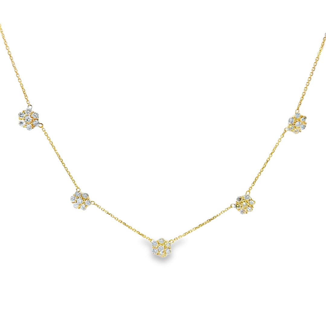 2.00 CTW Round Diamonds Yellow 14K Gold Flower Station Necklace