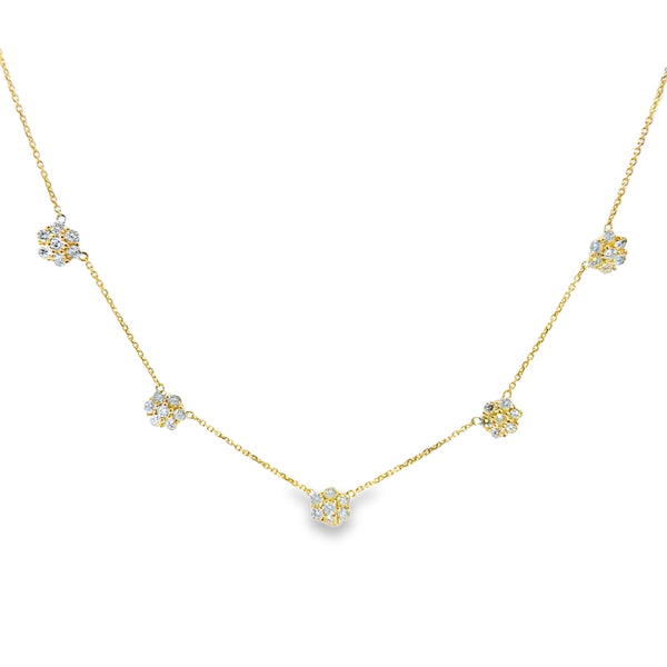 2.00 CTW Round Diamonds Yellow 14K Gold Flower Station Necklace