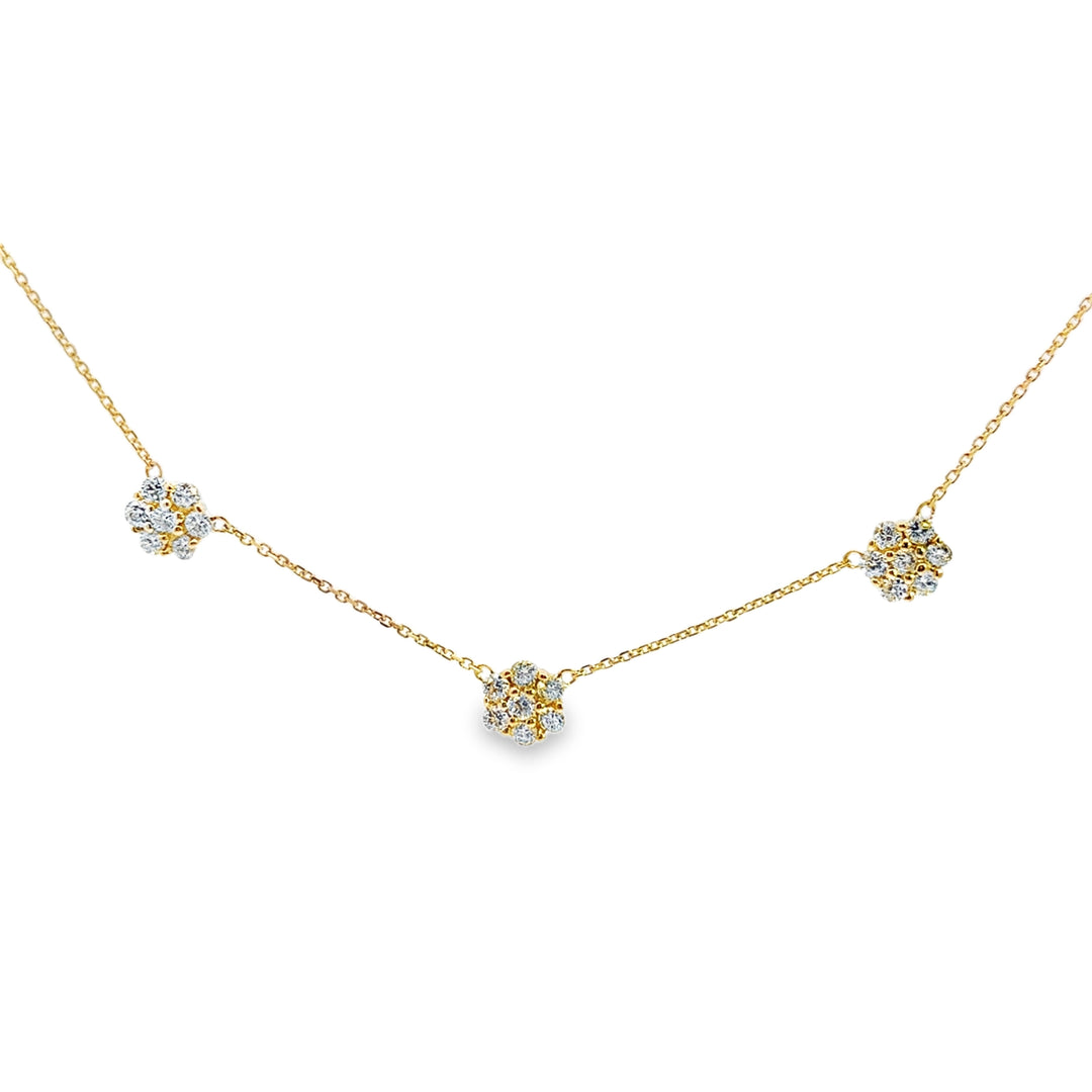 2.00 CTW Round Diamonds Yellow 14K Gold Flower Station Necklace
