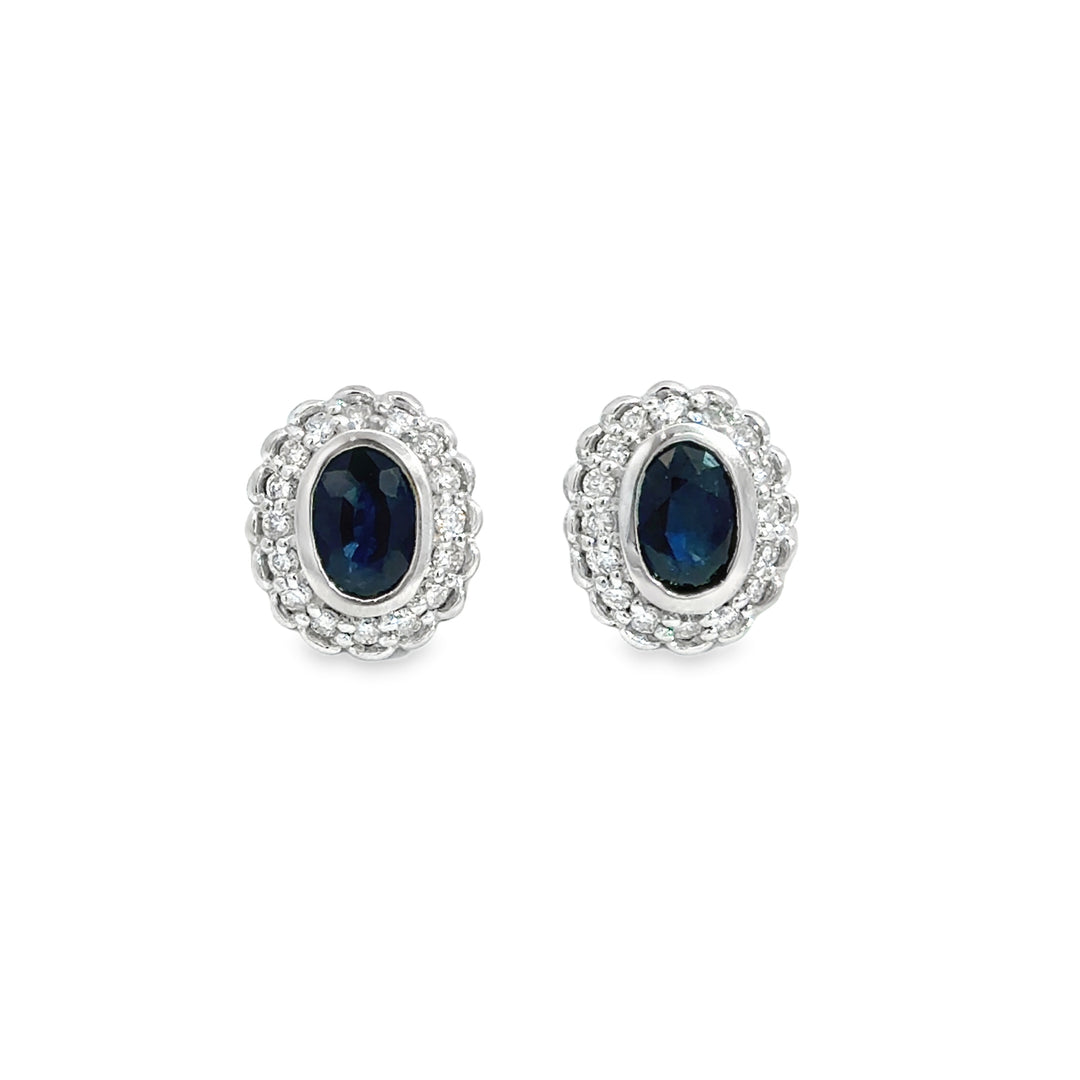 14K White Gold Sapphire &amp; Diamond Halo Earrings – 0.32CTW