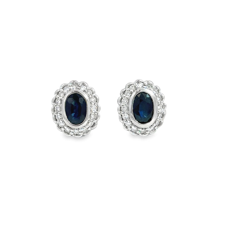 14K White Gold Sapphire &amp; Diamond Halo Earrings – 0.32CTW