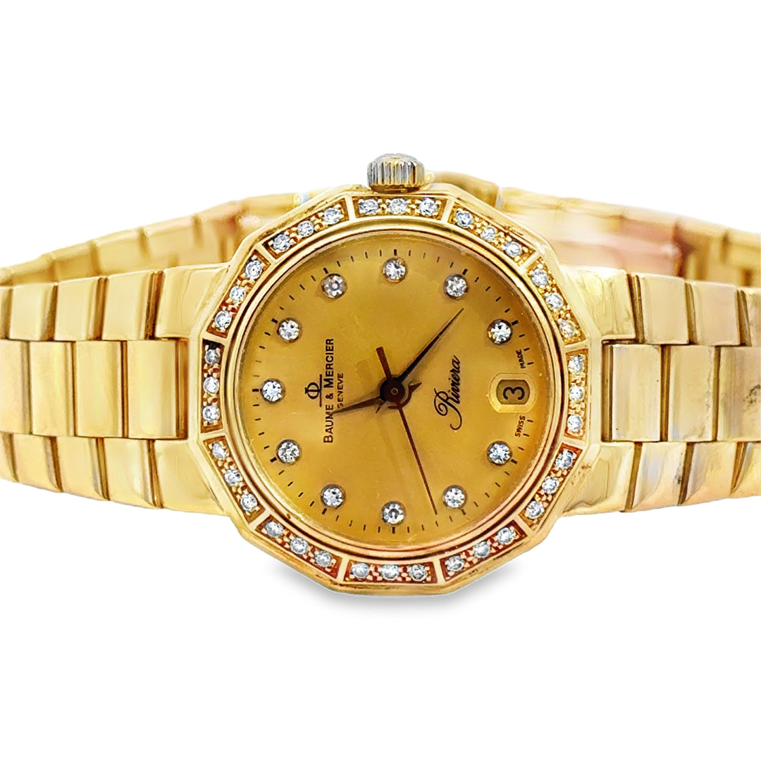 Pre-Owned Baume &amp; Mercier 18K Yellow Gold Diamond Bezel Ladies Watch