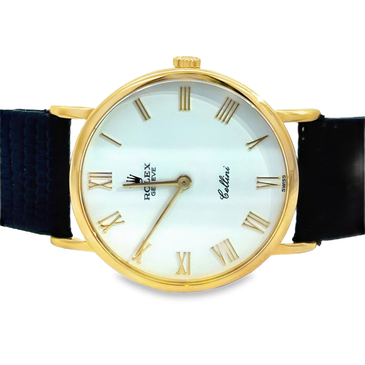 Rolex Cellini 18K Yellow Gold White Dial Leather Strap Watch