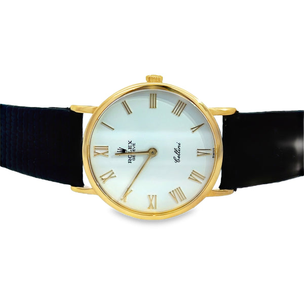 Rolex Cellini 18K Yellow Gold White Dial Leather Strap Watch