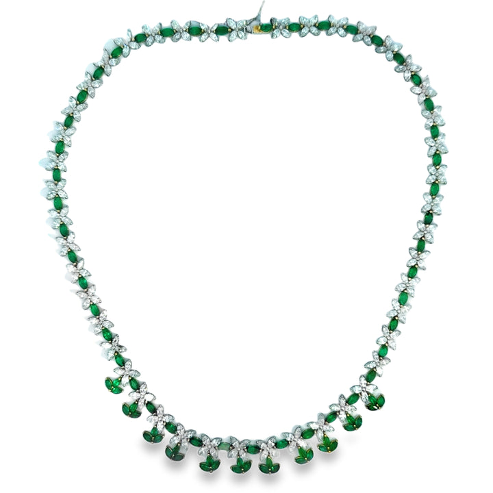 14.32 CTW Marquise Diamond & 9.03 CTW Emerald Platinum Leaf Link Necklace