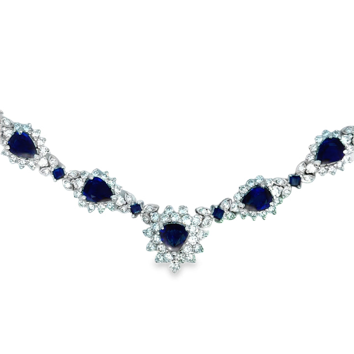 5.58 CTW Pear Shape Sapphire, 3.17 CTW Square Sapphire &amp; 4.77 CTW Diamond Platinum Necklace