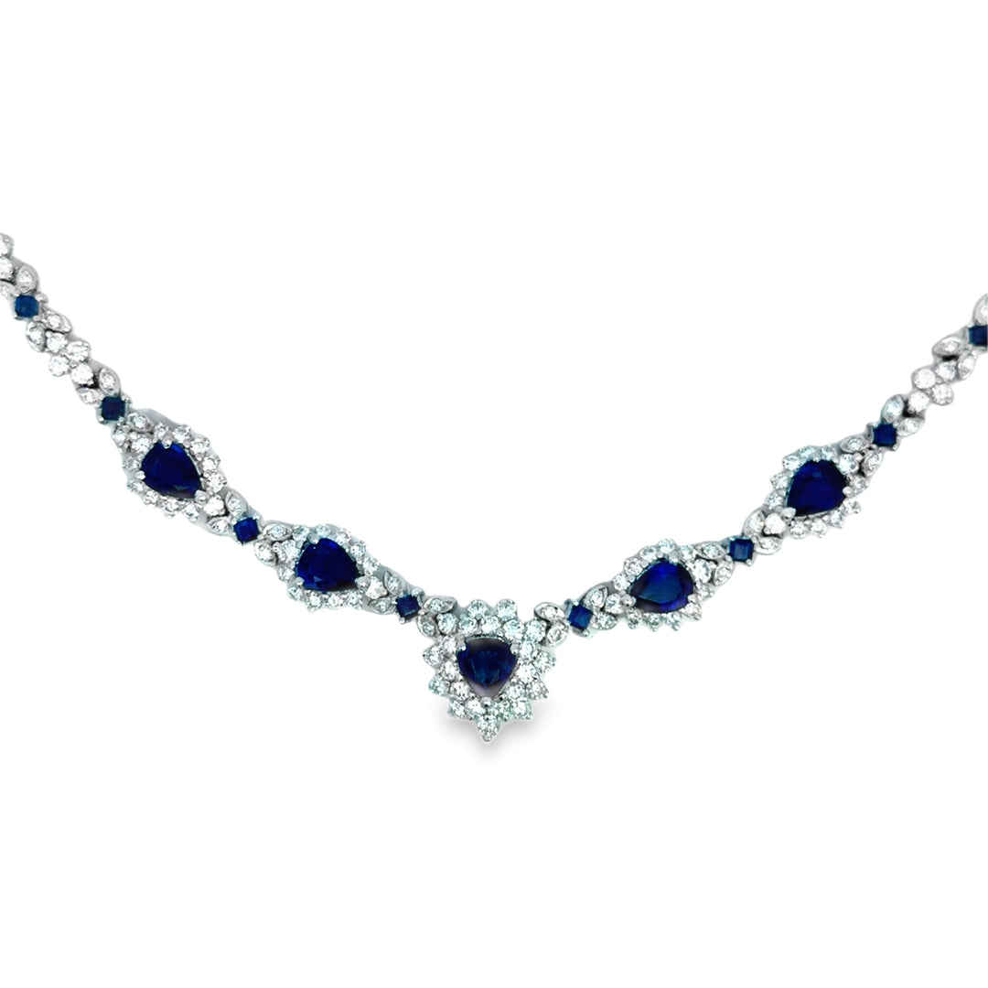 5.58 CTW Pear Shape Sapphire, 3.17 CTW Square Sapphire &amp; 4.77 CTW Diamond Platinum Necklace