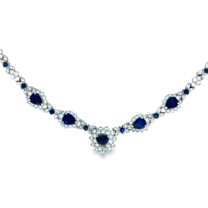 5.58 CTW Pear Shape Sapphire, 3.17 CTW Square Sapphire &amp; 4.77 CTW Diamond Platinum Necklace