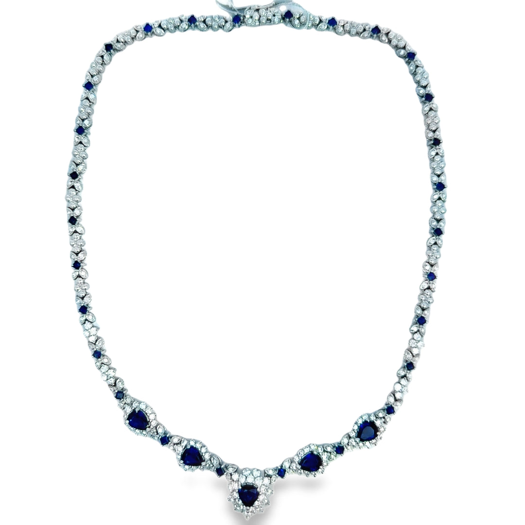 5.58 CTW Pear Shape Sapphire, 3.17 CTW Square Sapphire &amp; 4.77 CTW Diamond Platinum Necklace