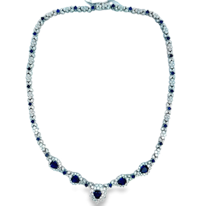 5.58 CTW Pear Shape Sapphire, 3.17 CTW Square Sapphire &amp; 4.77 CTW Diamond Platinum Necklace