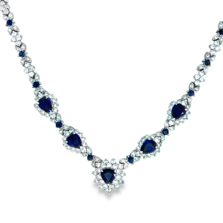 5.58 CTW Pear Shape Sapphire, 3.17 CTW Square Sapphire &amp; 4.77 CTW Diamond Platinum Necklace