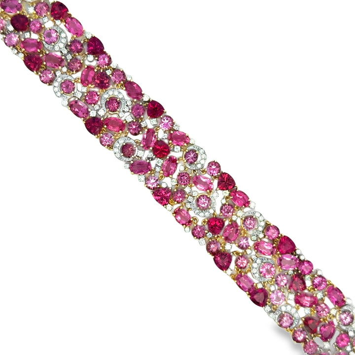 42.60 CTW Pink Tourmaline &amp; 2.40 CTW Diamond 14K Yellow Gold Wide Bracelet