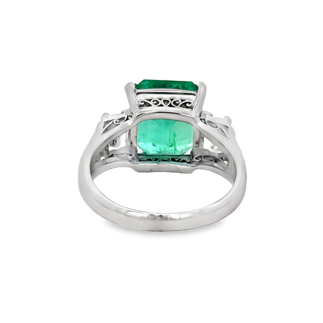 4.33 CT Emerald &amp; 0.74 CTW Baguette Diamond Platinum Ring
