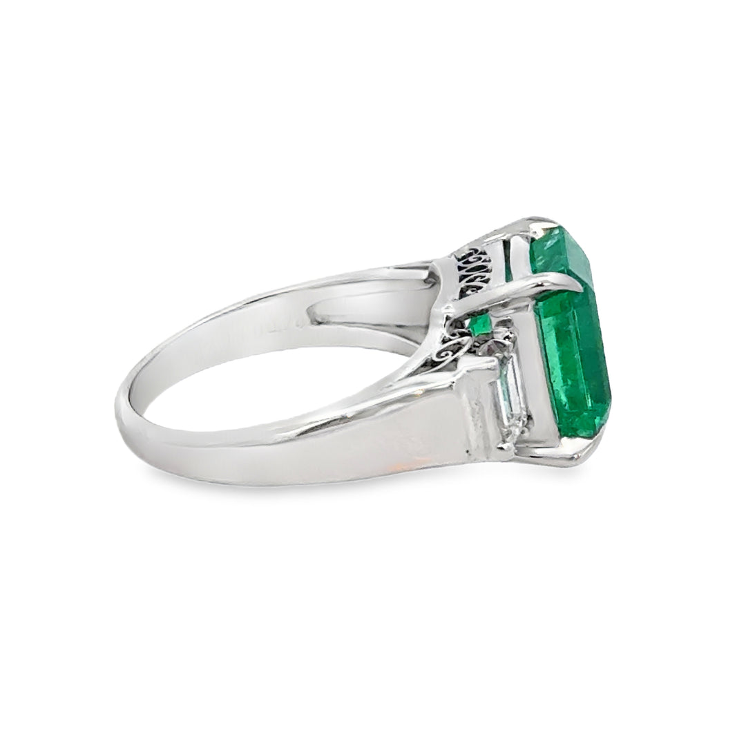 4.33 CT Emerald &amp; 0.74 CTW Baguette Diamond Platinum Ring