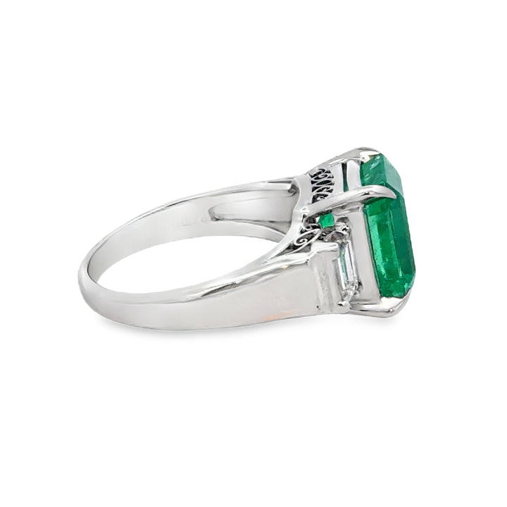 4.33 CT Emerald &amp; 0.74 CTW Baguette Diamond Platinum Ring