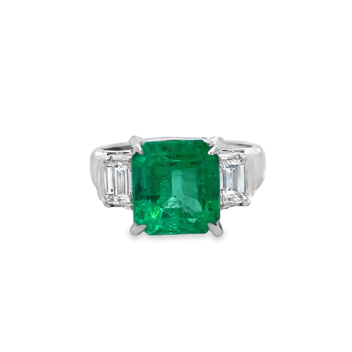 4.33 CT Emerald &amp; 0.74 CTW Baguette Diamond Platinum Ring