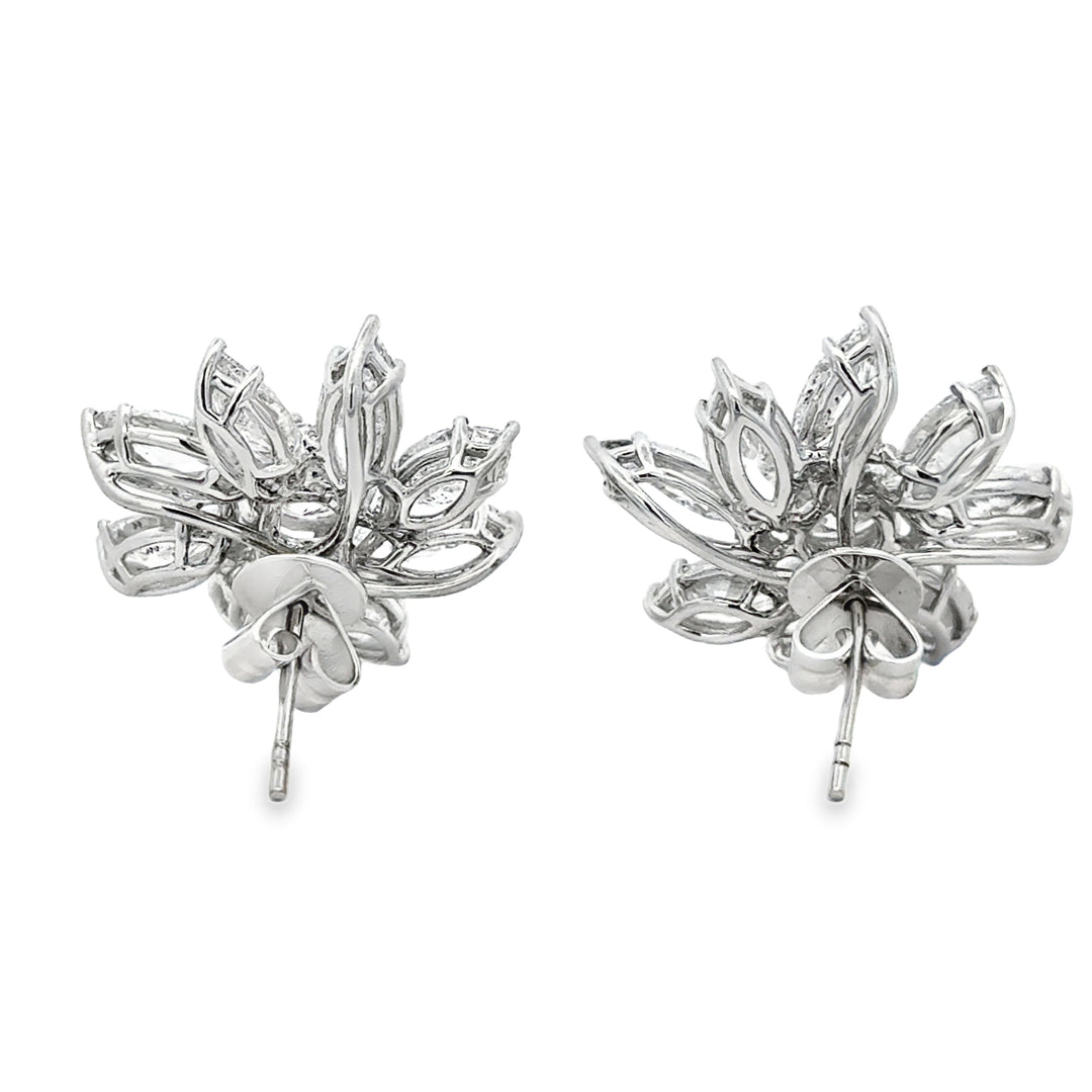 10.93 CTW Marquise Diamond &amp; 2.02 CTW Round Diamond Floral Earrings 18K White Gold
