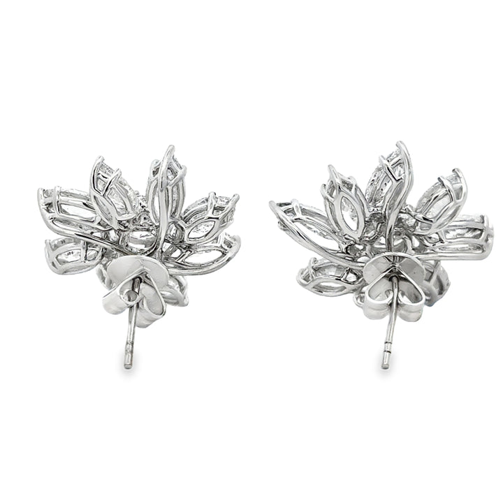 10.93 CTW Marquise Diamond &amp; 2.02 CTW Round Diamond Floral Earrings 18K White Gold