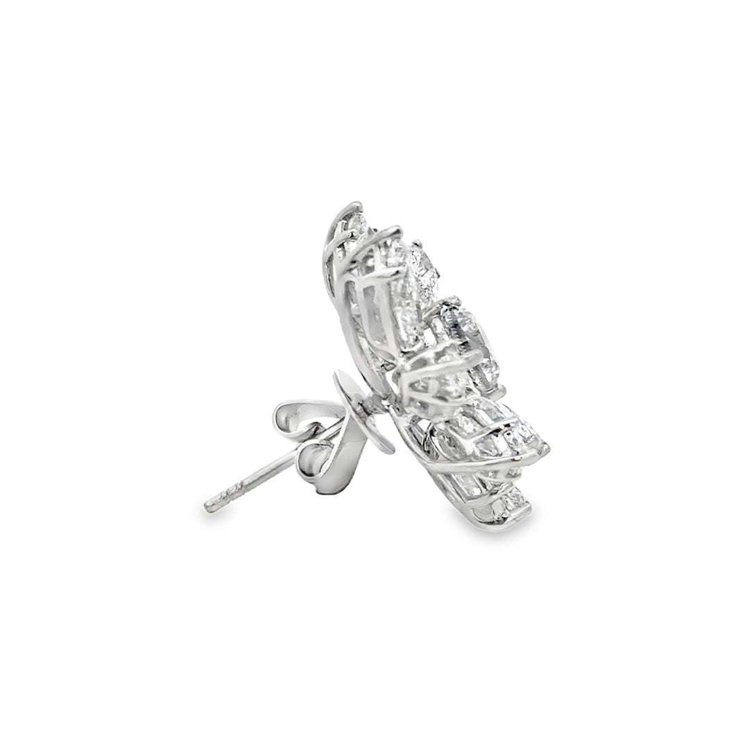 10.93 CTW Marquise Diamond &amp; 2.02 CTW Round Diamond Floral Earrings 18K White Gold