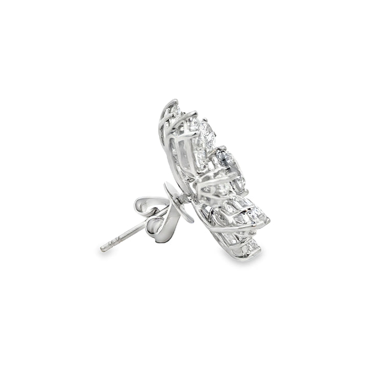 10.93 CTW Marquise Diamond &amp; 2.02 CTW Round Diamond Floral Earrings 18K White Gold