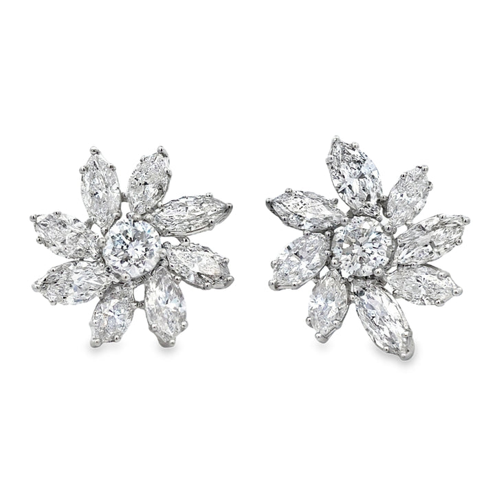 10.93 CTW Marquise Diamond &amp; 2.02 CTW Round Diamond Floral Earrings 18K White Gold