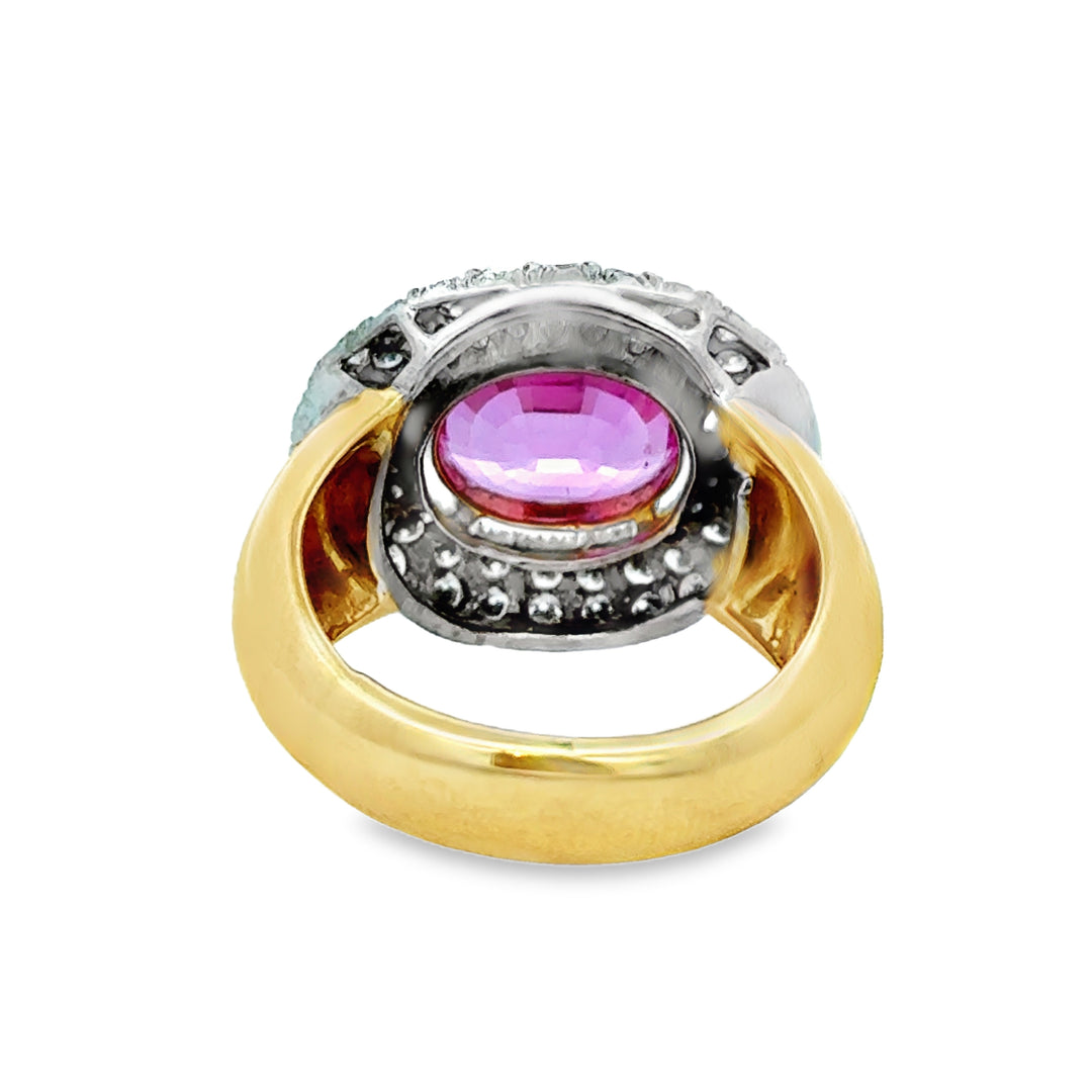 3.50 CT Pink Oval Sapphire & .80 CTW Diamond Halo Ring 18K Two-Tone Gold