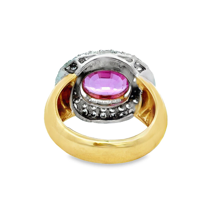 3.50 CT Pink Oval Sapphire & .80 CTW Diamond Halo Ring 18K Two-Tone Gold