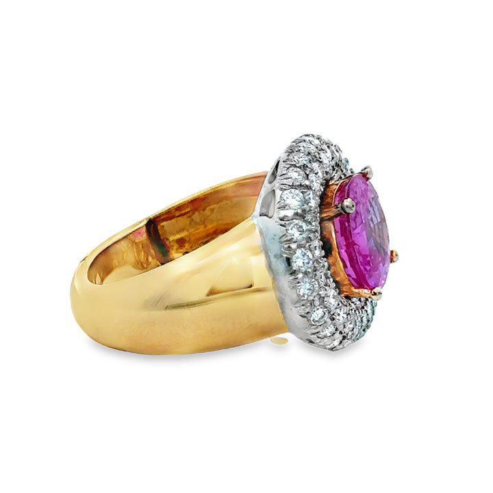 3.50 CT Pink Oval Sapphire & .80 CTW Diamond Halo Ring 18K Two-Tone Gold