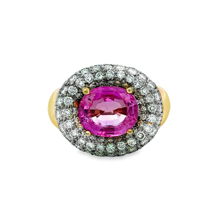 3.50 CT Pink Oval Sapphire & .80 CTW Diamond Halo Ring 18K Two-Tone Gold