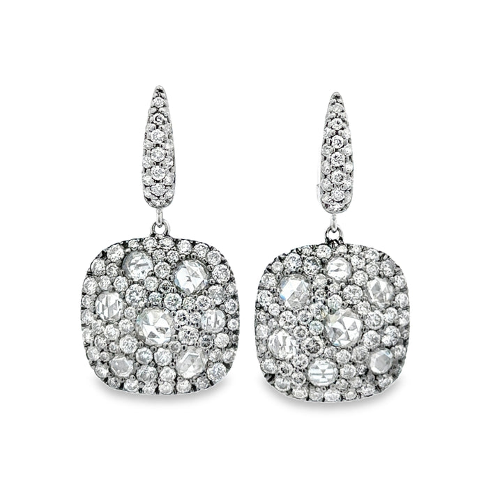 4.28 CTW Rose Cut Diamond Pavé Drop Earrings 18K White Gold