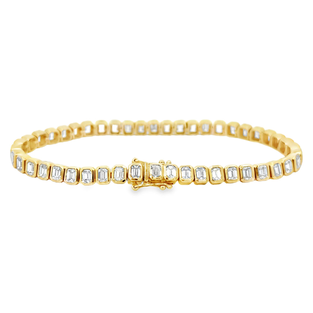 8.22 CTW Emerald Cut Diamond Bezel Tennis Bracelet 14K Yellow Gold
